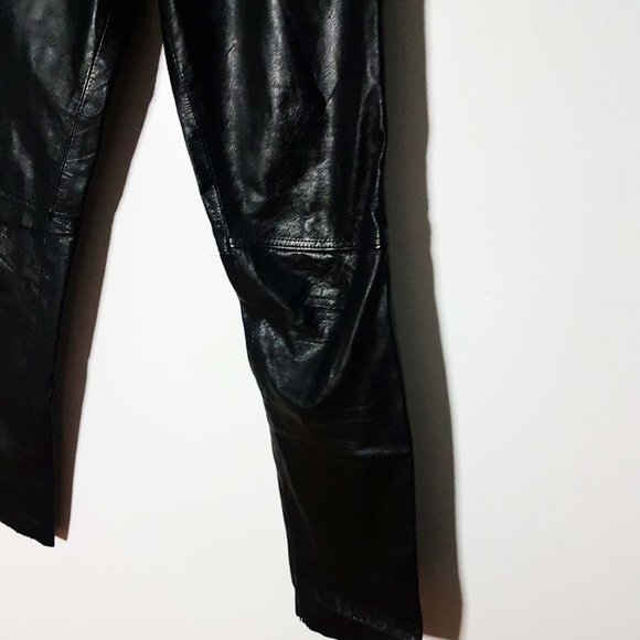 1990s Vintage Black High Waist Leather Pants Size 24 Waist - Picture 3 of 16